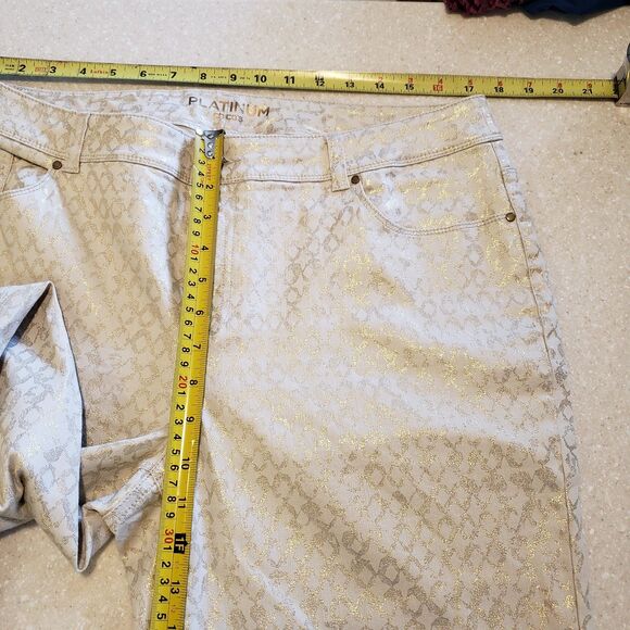 Chico's Platinum Jeggings Size 2 Gold Metallic Slim Fit Stretch Pants - Picture 8 of 9